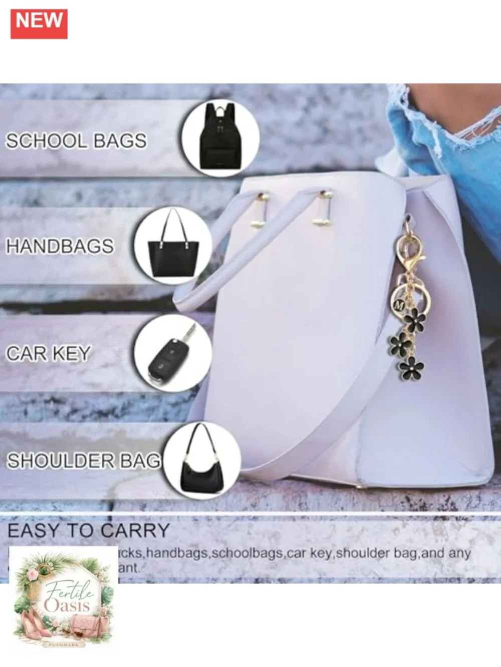 Personalized Initial Keychain with Floral Charm - Zinc Alloy Bag Charm